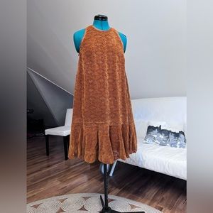 Anthropologie, Maeve, size 2 dress, velvet cut out material, color is dark ocre